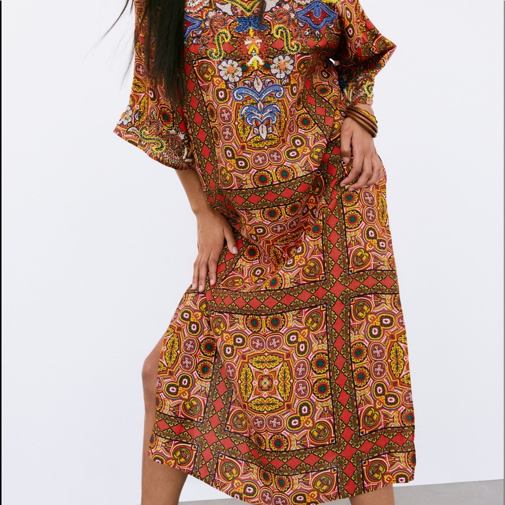 New ZARA $119 NWT EMBROIDERED BEADED LINEN BLEND TUNIC DRESS XS SMALL 7521/073 - Picture 2 of 13